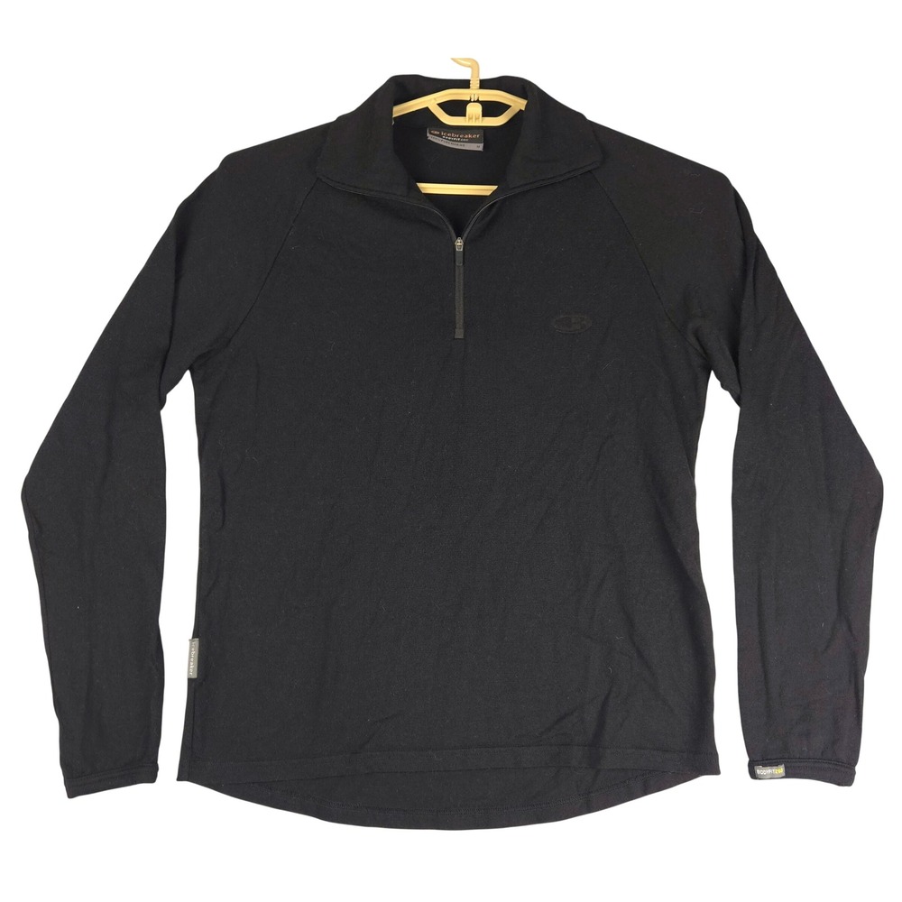Icebreaker Bodyfit 260 Merino Wool Quarter Zip Base Layer Top Black Womens M